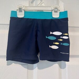 Polarn O. Pyret Boys Swim Trunks 4–6Y Fish Print Navy Blue Swim Shorts